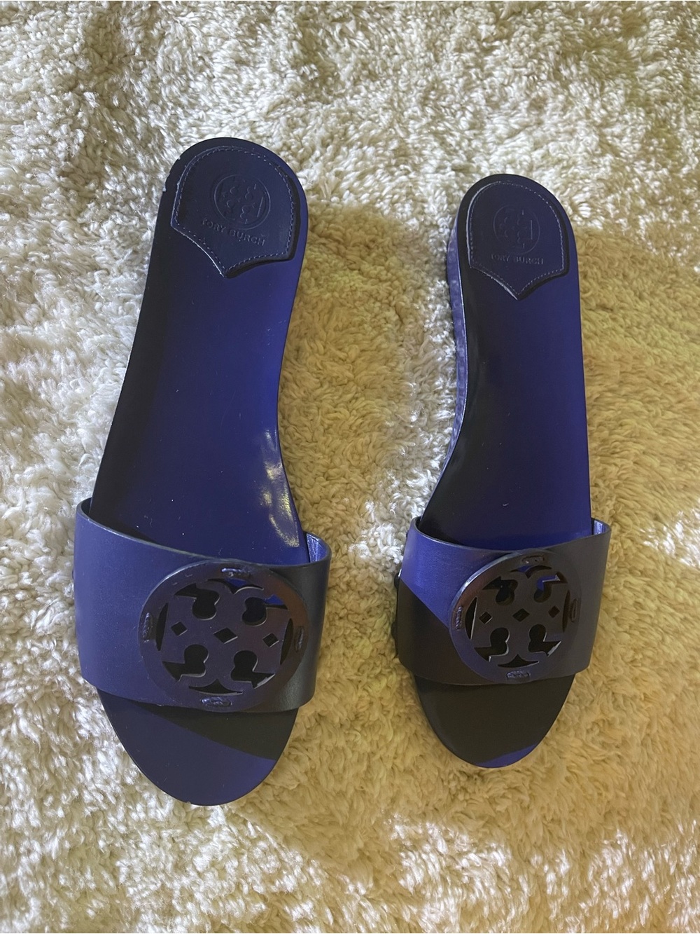 TORY BURCH MILLER Navy Leather Slides Size 10.5